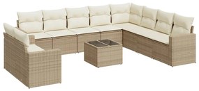 Set divani da giardino 11 pz con cuscini beige in polyrattan