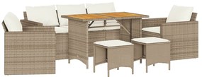 Set divano da giardino 6 pz con cuscini beige in polyrattan