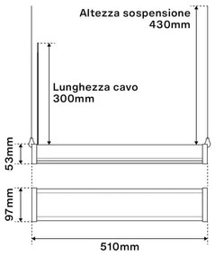 Campana Lineare LED 100W 51cm Sospesa, 11.000 lm Colore Bianco Freddo 6.000K