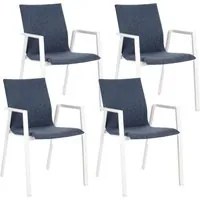 Set 4 Sedie da Giardino 55,5x60x83h cm con Braccioli Odeon Bianco Denim