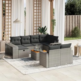 Set divani da giardino 11 pz con cuscini in polyrattan grigio