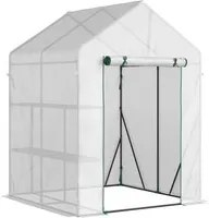 EasyComfort Serra da Giardino per Esterni in Acciaio e PE con 2 Scaffali e Porta Avvolgibile, 143x143x195 cm, Bianco