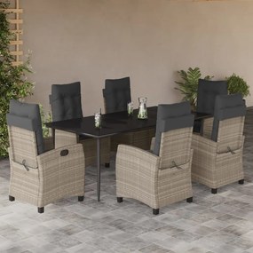 Set da pranzo da giardino 7 pz cuscini polyrattan grigio chiaro