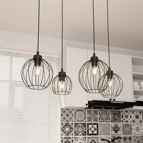 EMIBIG LIGHTING Lampada a sospensione Nando, a 4 luci, 70 cm, nero, metallo, E27