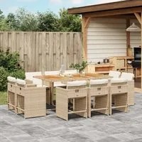 Set da Pranzo da Giardino 11 pz con Cuscini Beige in Polyrattan 3277983