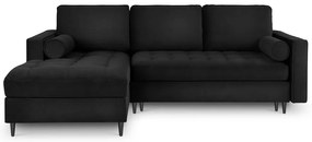 Divano letto angolare in velluto nero, angolo sinistro Santo - Milo Casa