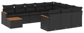 Set Divani da Giardino 11 pz con Cuscini in Polyrattan Nero