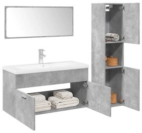 Set Mobili Da Bagno 4 Pz Grigio Cemento İn Legno Multistrato /