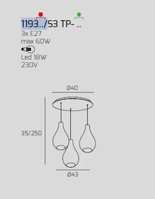 Sosp. cromo 3 luci tonda vetri piccoli (2 fume'+1 trasparente) 1193...