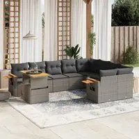 Set Divano da Giardino 10 pz con Cuscini Grigio in Polyrattan 3273685