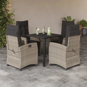 Set pranzo da giardino 5pz con cuscini grigio chiaro polyrattan