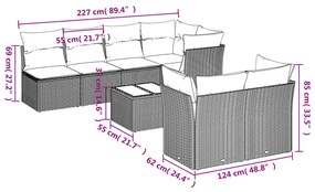 Set divani da giardino con cuscini 8 pz nero in polyrattan