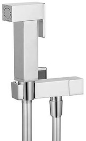 Set bidet quadrato in ottone cromato con tubo flessibile silver