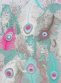 Matthew Williamson Carta da parati Leopardo - Metallic Gilver/ Jade/ Cerise