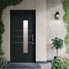 Portoncino d'ingresso DOLCETTI in PVC pannello bugnato mod.197 L 90 x H 210 cm in PVC antracite, apertura spingere a destra, falso telaio non incluso