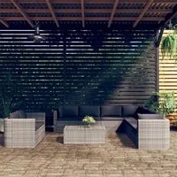 Set Divani da Giardino 10 pz con Cuscini in Polyrattan Grigio 3059489