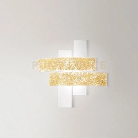 Lara p/m - applique a parete  in metallo e vetro bianco foglia oro ...
