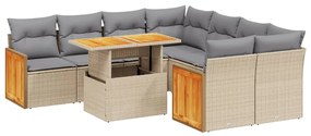 Set divano da giardino 9 pz con cuscini beige in polyrattan