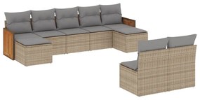 Set Divano da Giardino 9 pz con Cuscini Beige in Polyrattan