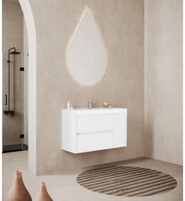 Mobile bagno sospeso con lavabo L 80 x H 51 x P 40 cm bianco in mdf, 1 anta 2 cassetti per vasca centrale Portofino