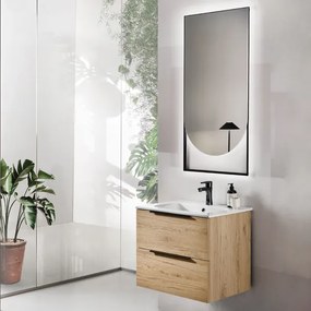 Mobile bagno sospeso 60 cm con specchio luce LED BALI Quercia Naturale