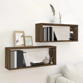 Mensole Cubo Muro 2pz Rovere Marrone 60x15x23 Cm İn Multistrato /
