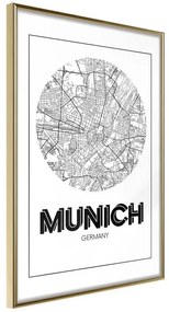 Poster  City Map: Munich (Round)  Cornice Quadri Cornice d'oro, Larghezza x Altezza Home decor 30x45