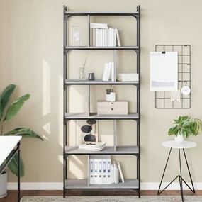 Libreria grigio sonoma 6 ripiani 76x32x192 cm legno multistrato