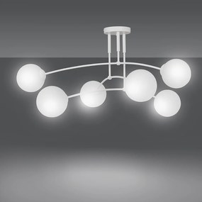 Plafoniera Moderna 6 Luci Susanoo In Acciaio Bianco E Vetri A Sfera In Bianco
