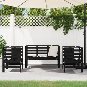 Set salotto da giardino 3 pz nero in legno massello di pino