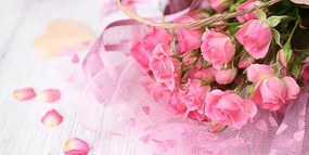 Stampa su tela – Bouquet di rose rosa romantiche