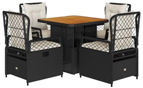 Set da pranzo da giardino 5 pz nero con cuscini in polyrattan