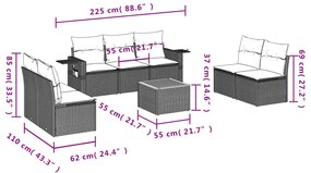 Set divani da giardino con cuscini 8 pz nero in polyrattan