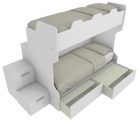 SMARTB - Letto a castello con camminatoio retro, scaletta contenitore a cassetti indipendente