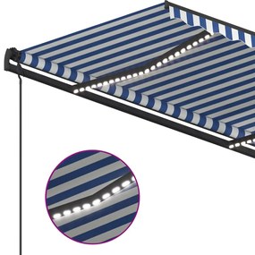 Tenda da Sole Retrattile Manuale con LED 5x3,5 m Blu e Bianca