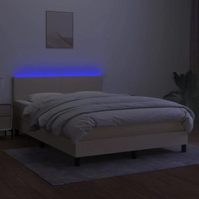 Letto a Molle con Materasso e LED Crema 140x200 cm in Tessuto