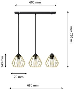Lampadario a sospensione con filo AGAT 3xE27/15W/230V oro/nero