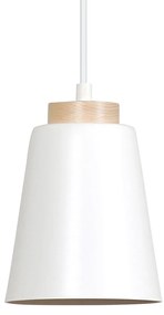 Sospensione 1 Luce Lancillotto A Cono In Acciaio Bianco E Legno Naturale