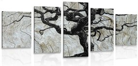 Quadri 5 pezzi – Albero astratto su legno