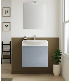 Mobile sottolavabo, lavabo e specchio con illuminazione Mini50s per vasca centrale laccato opaco indaco L 50 x H 58 x P 40 cm, 1 anta