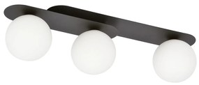 Plafoniera Minimal 3 Luci Teia In Acciaio Nero E Sfere Vetro Opale