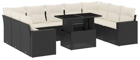 Set divani da giardino 10pz con cuscini in polyrattan nero