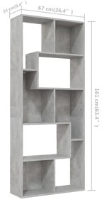 Libreria Grigio Cemento 67x24x161 cm in Legno Multistrato