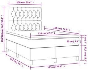 Letto a Molle Materasso e LED Grigio Scuro 120x190cm in Velluto