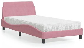 Letto con materasso rosa 100x200 cm in velluto