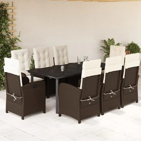 Set da pranzo da giardino 9pz con cuscini marrone in polyrattan