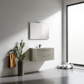 Mobile da bagno sospeso 102 cm con lavabo integrato e specchio Creta Opaco - MAYA1