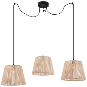 Lampada a sospensione da esterno nera con paralumi in corda beige 3 luci IP44 - Cava Jayla