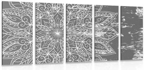 Quadri 5 pezzi – Texture di Mandala in bianco e nero