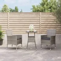 Set Bistr da Giardino 3 pz con Cuscini in Polyrattan Grigiocod mxl 93511